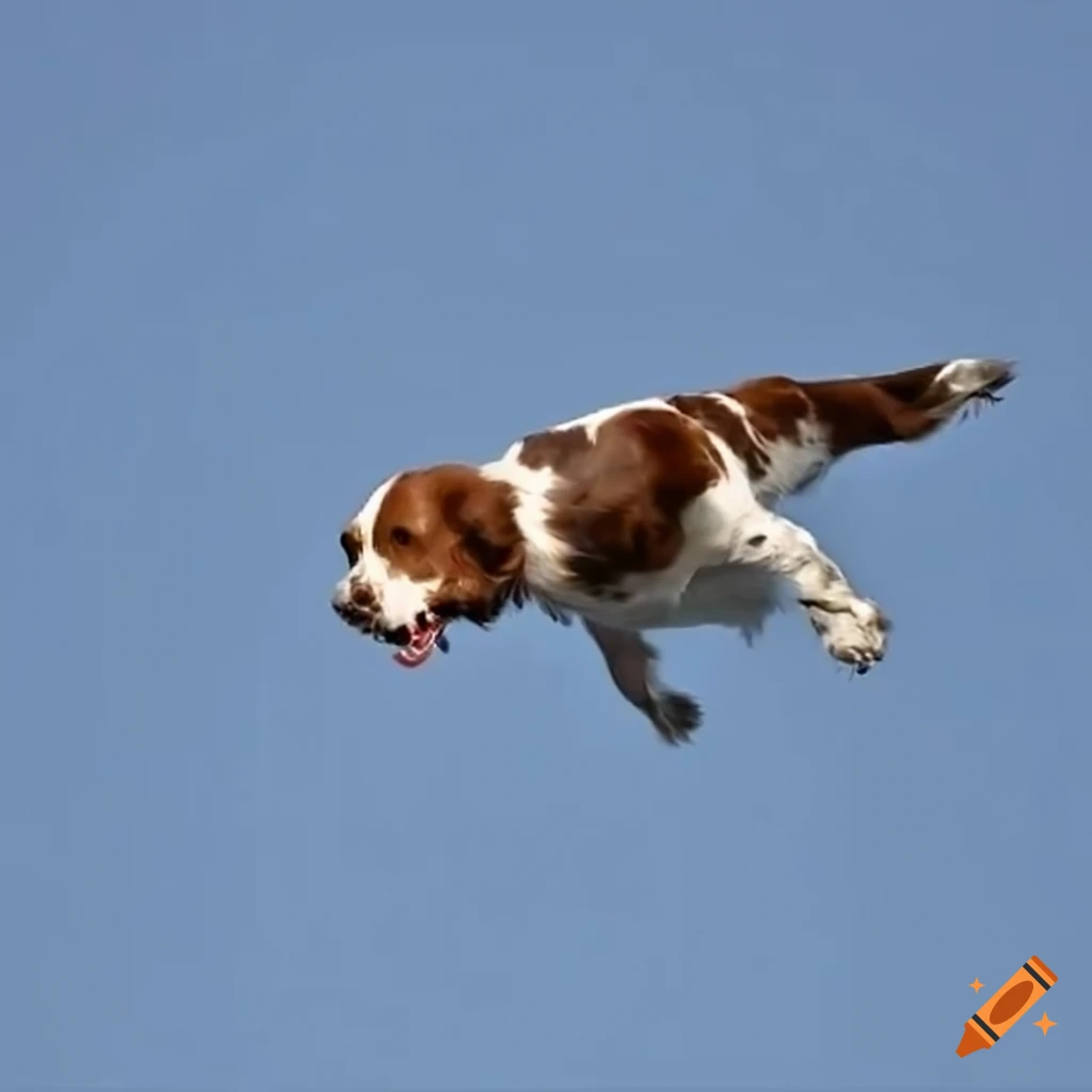 Welsh Springer Spaniel flying in a plane