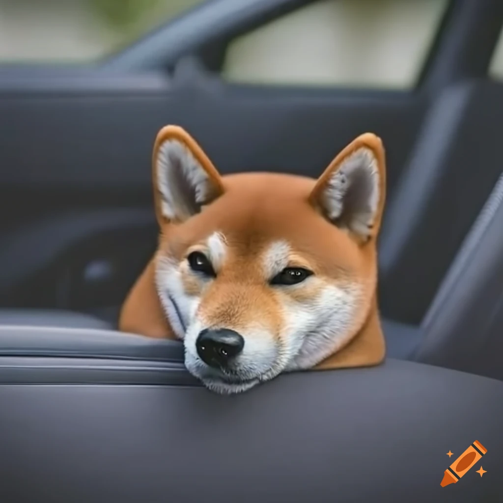 Shiba inu sitting in a car on Craiyon