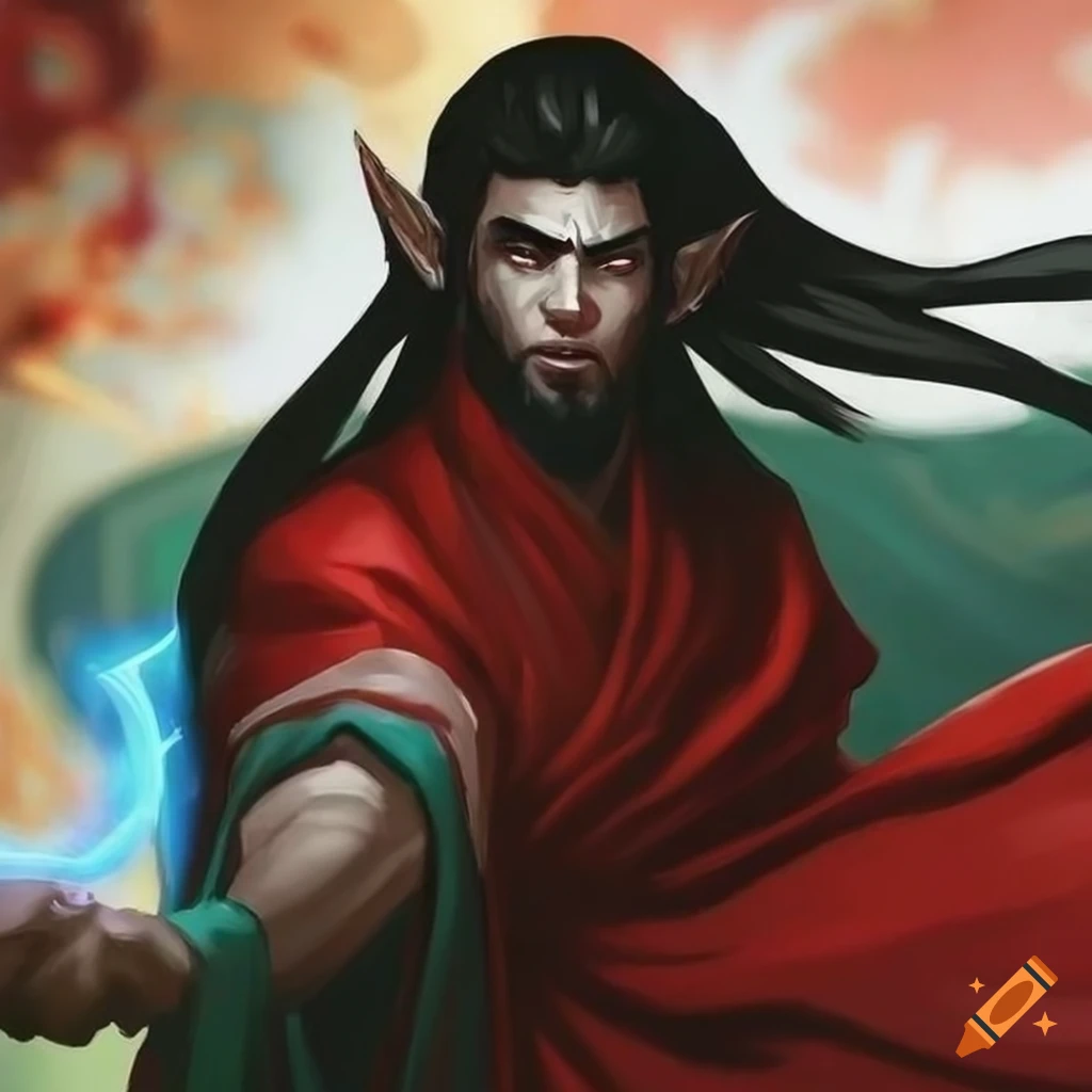 Asian Elf Male With Long Beard And Ancient Chinese Robes