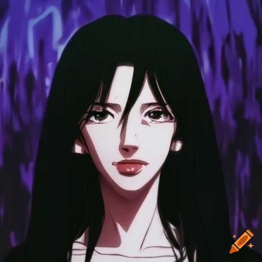 Detailed illustration of an anime character with long black hair on Craiyon