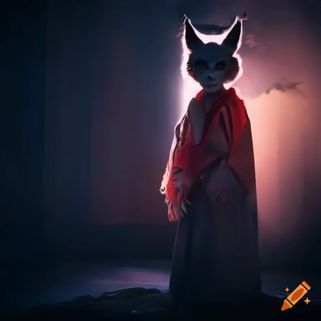 spooky illustration of a suited kitsune