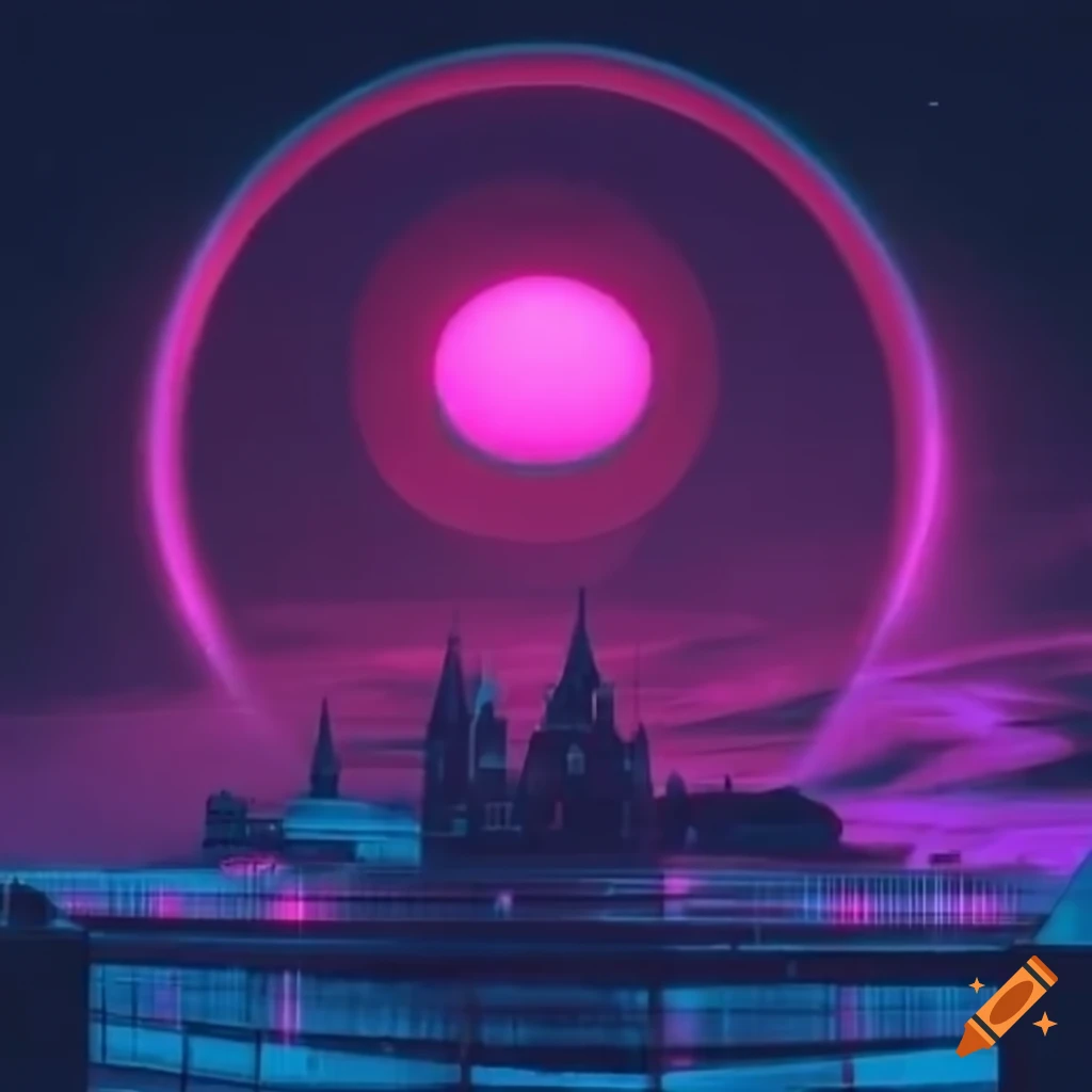 vaporwave-inspired artwork of a UFO over Moscow