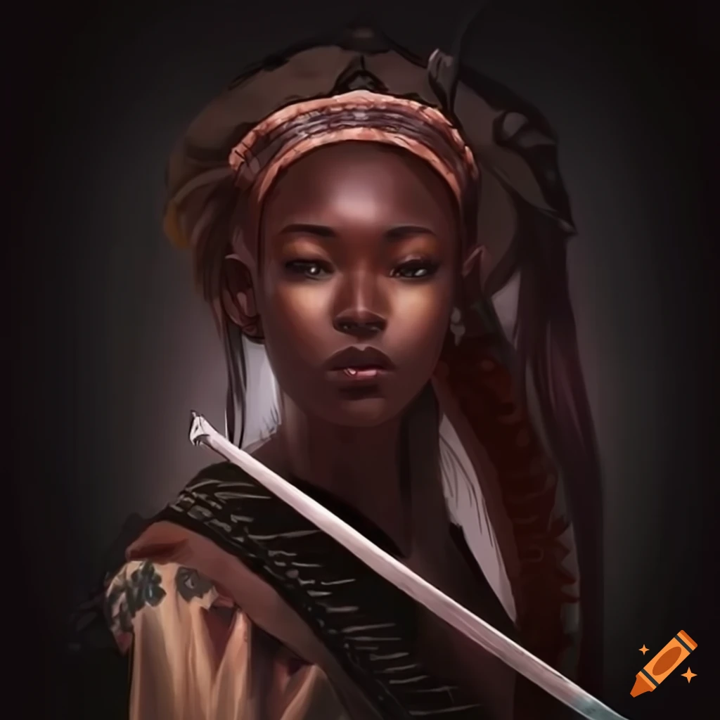 Fierce african samurai girl with a sword on Craiyon