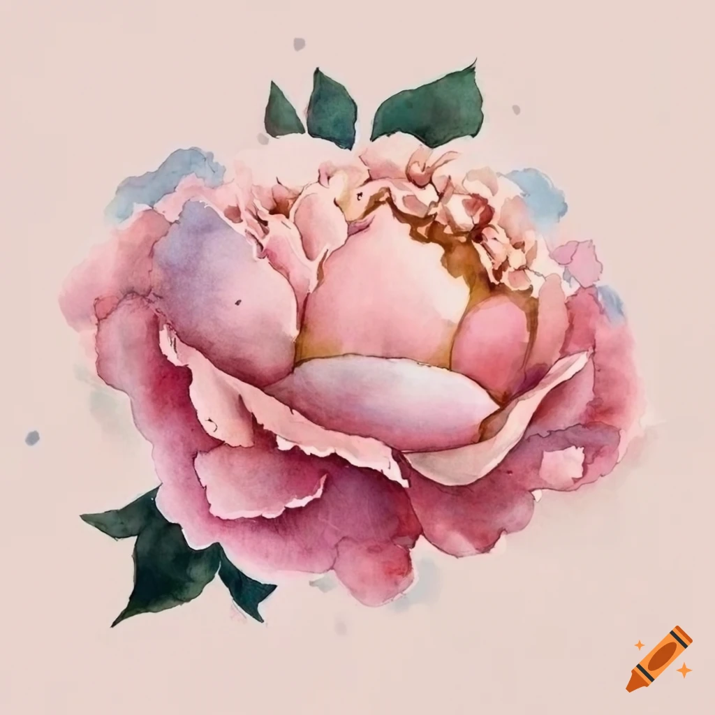 pink peony in vintage watercolor style