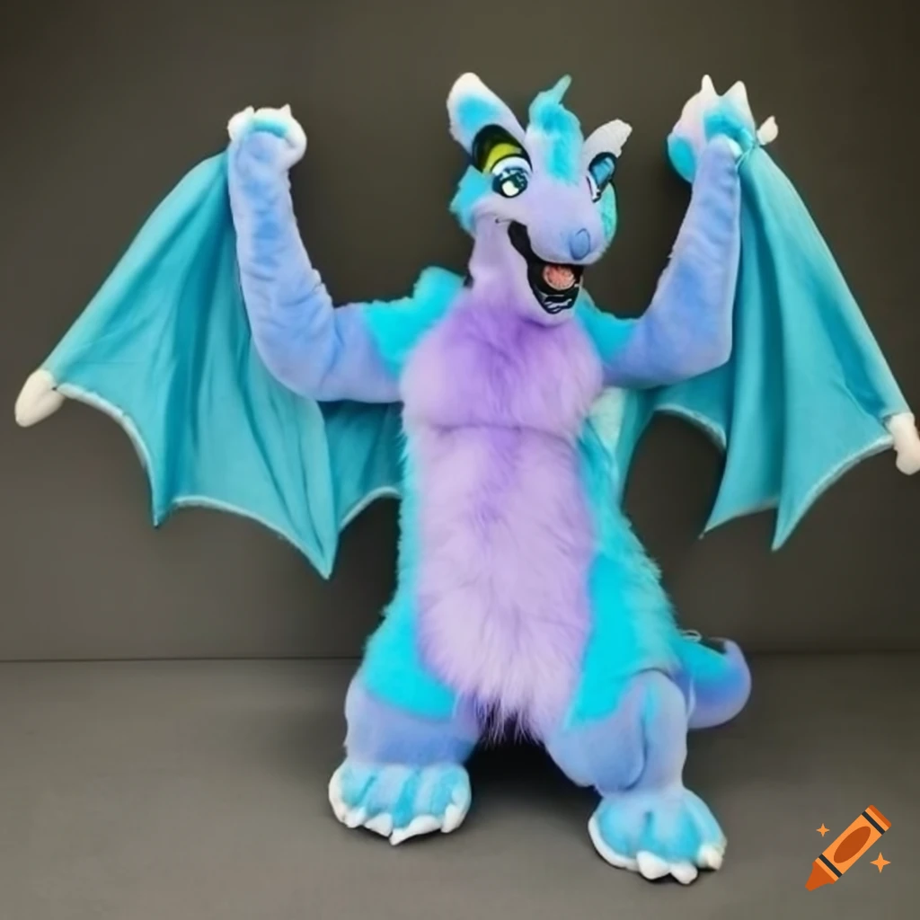 Light blue dragon anthropomorphic fursuit on craiyon
