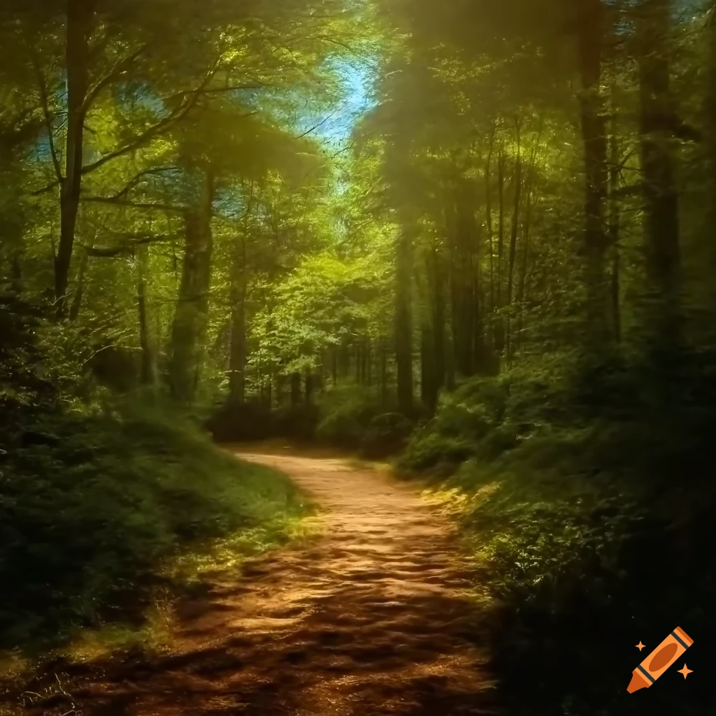 vibrant forest trail with lush vegetation