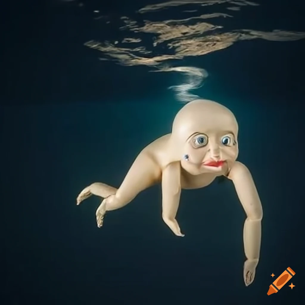 Surreal image of a ventriloquist dummy in the sea on Craiyon