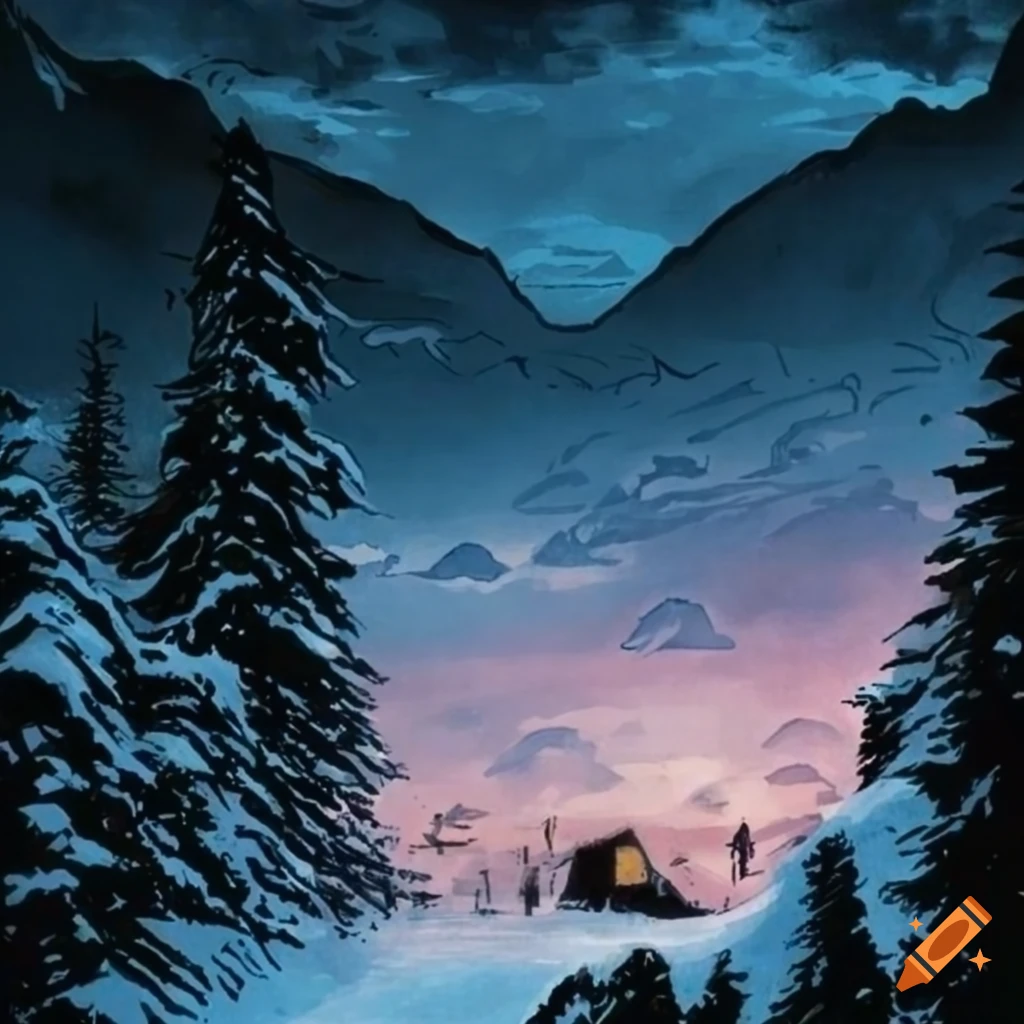 Swiss mountain valley from a graphic novel