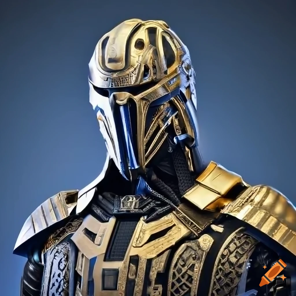 Mandalorian with pure full black armor and black fur cloak and helmet has a  scar on it on Craiyon