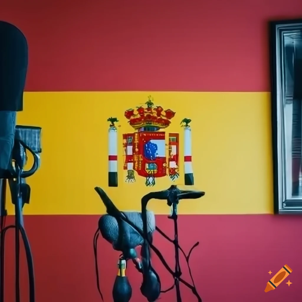 Podcast room with Spanish flag decoration