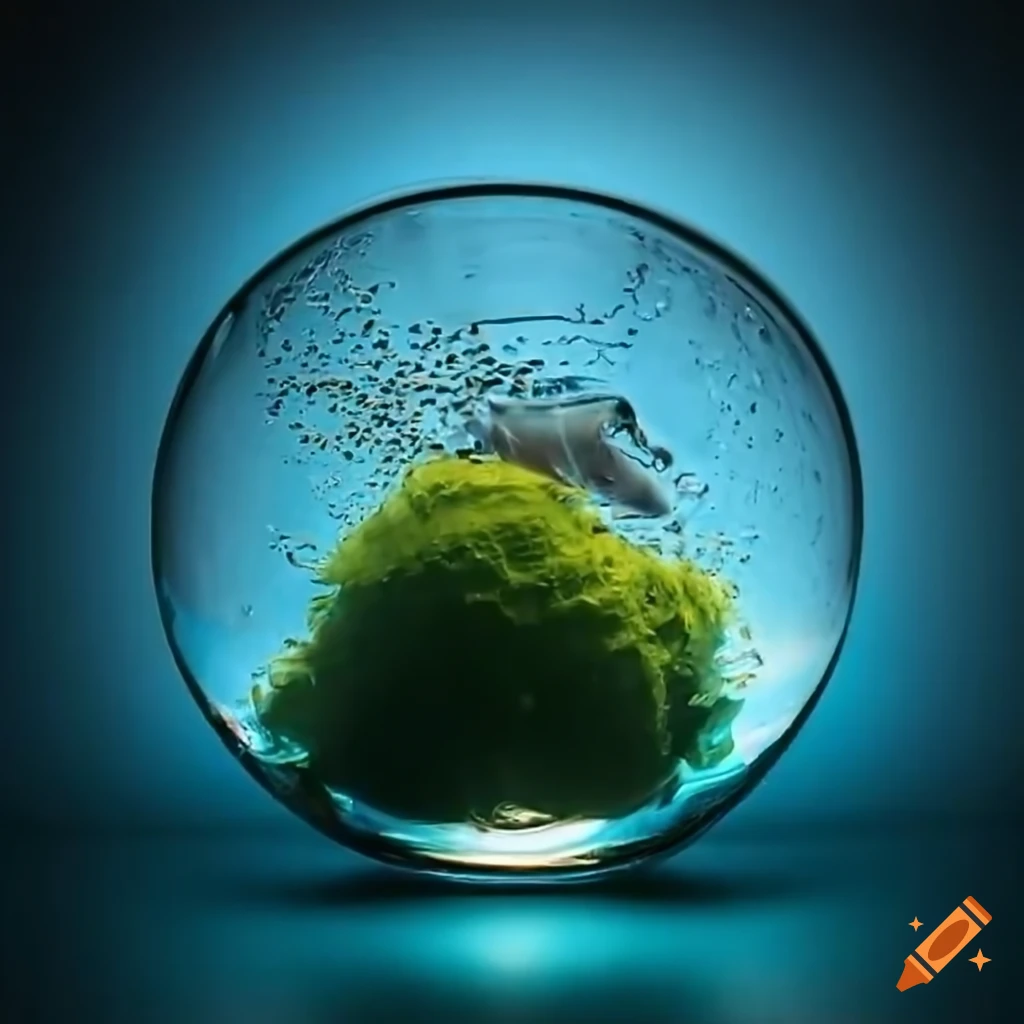 watering a kokedama in a glass bowl