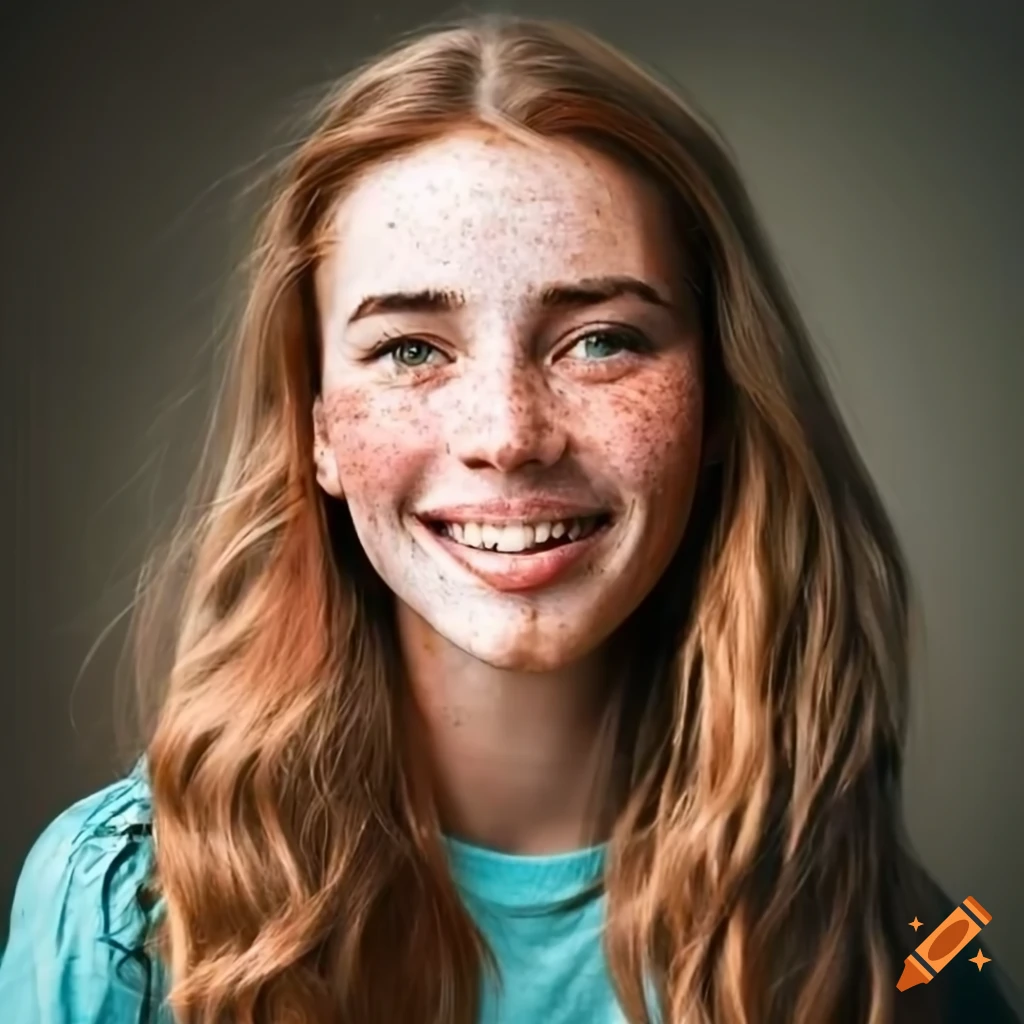 Portrait of a beautiful woman with freckles and dark hair on Craiyon