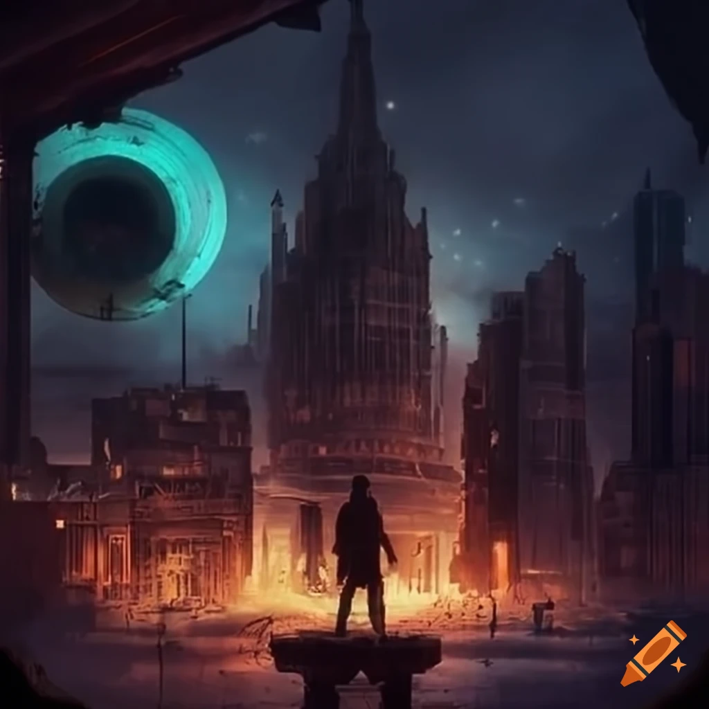 Digital art depicting a dystopian scene on Craiyon