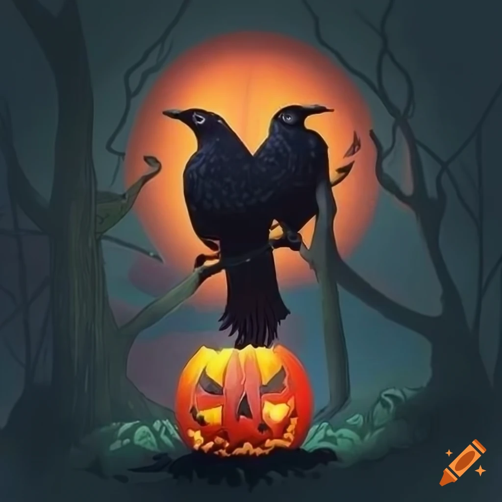 Celtic-inspired Jack-o-lantern with a raven