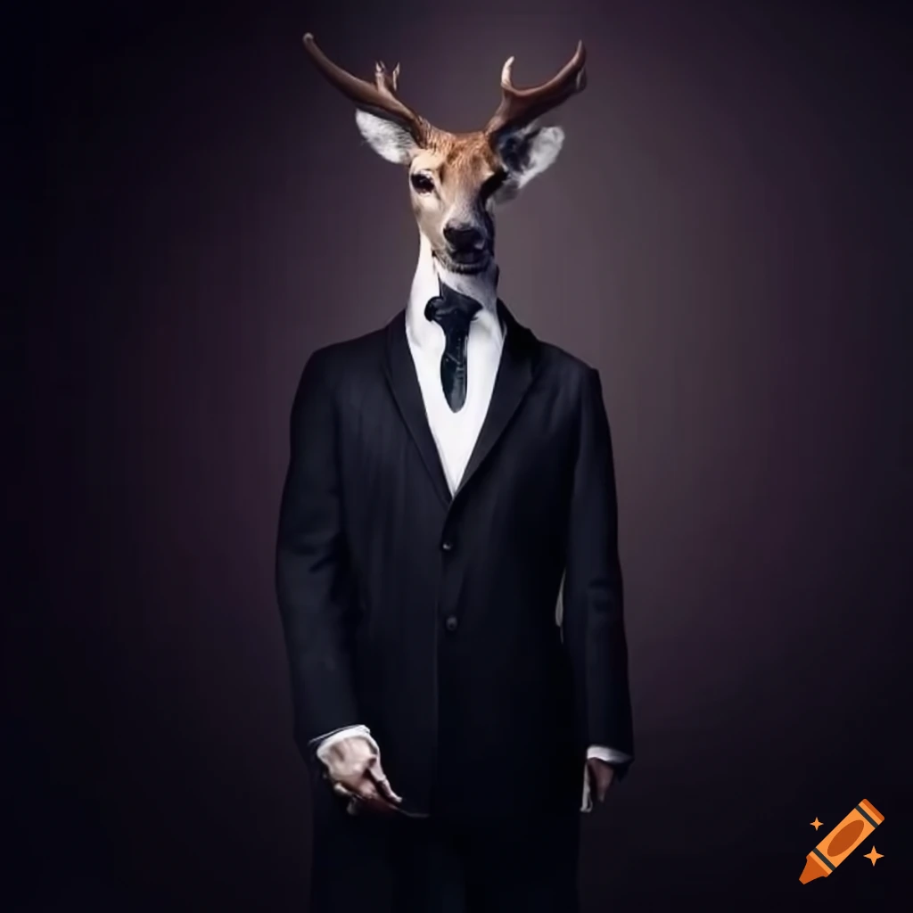 Creative concept of a human deer in a suit
