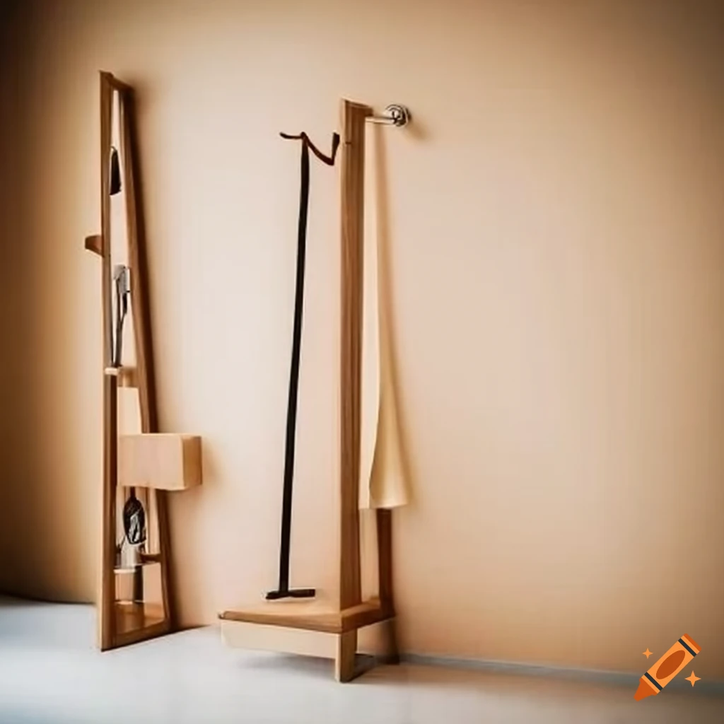 Wooden coat rack in modern interior on Craiyon