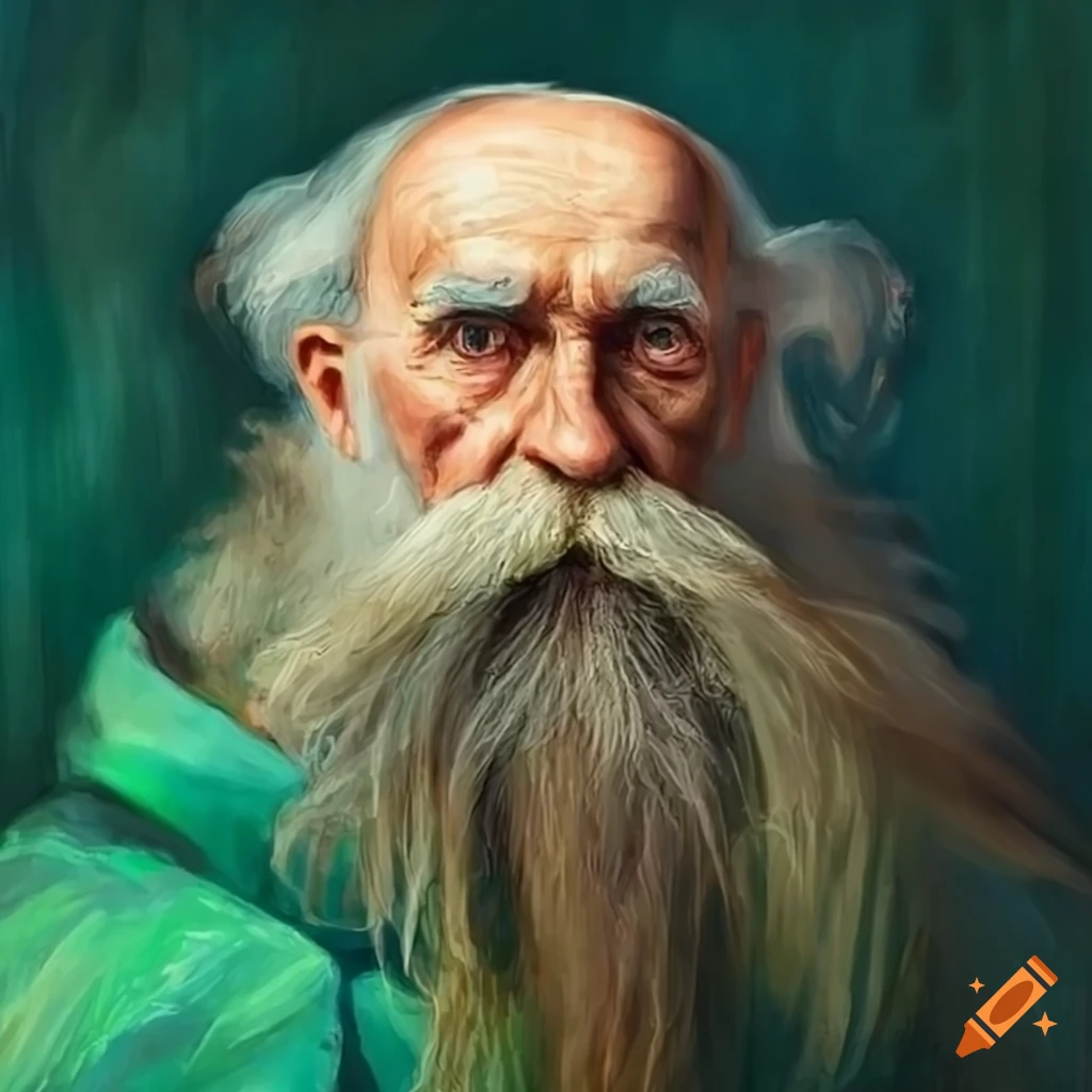 elderly man wearing green robe painting