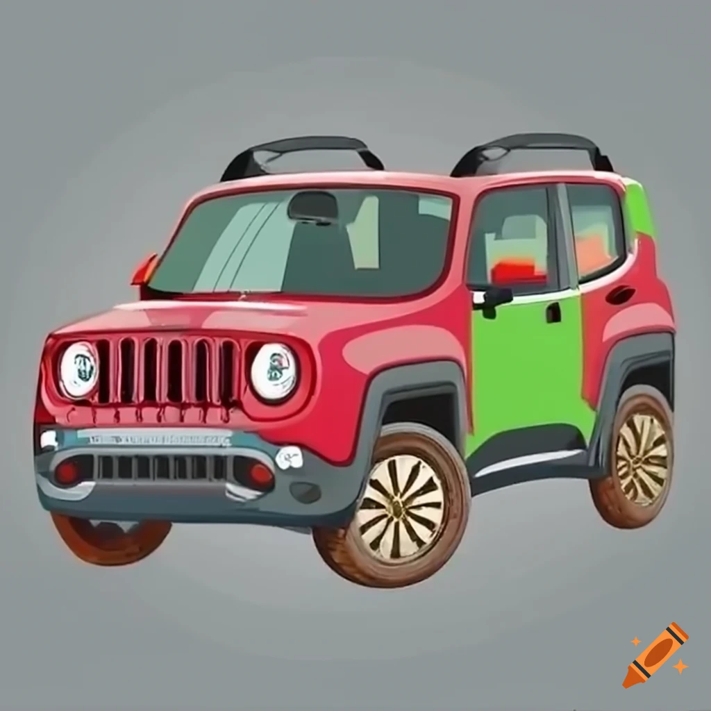 Photo of a duck driving a red jeep renegade on Craiyon