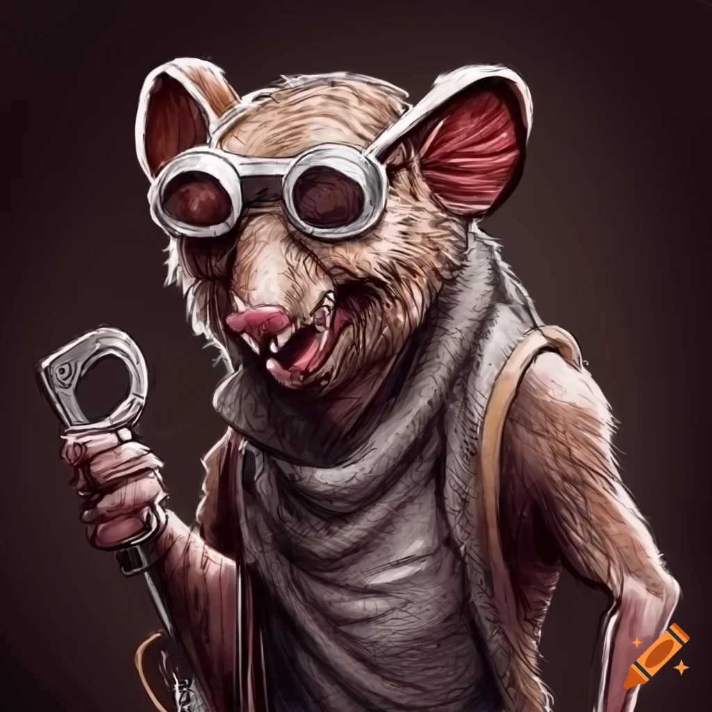 steampunk ratfolk with goggles and a wrench