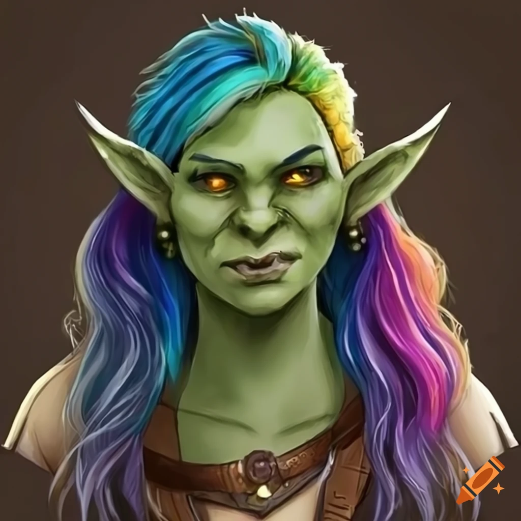 Cosplay Of A Female Half Orc With Rainbow Hair And Green Skin On Craiyon 4566