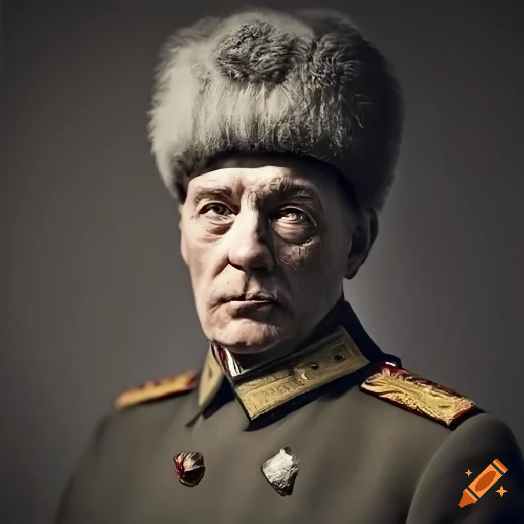 portrait of a Slavic general wearing an ushanka