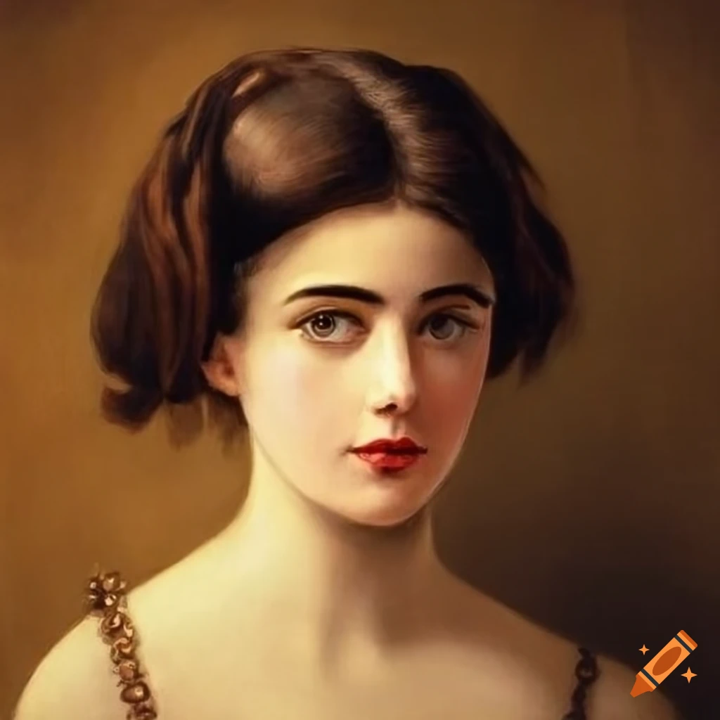 portrait of a beautiful brunette in the style of Paul Delvaux