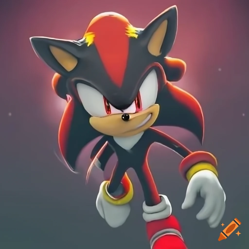 Dark sonic. hedgehog, black fur, no pupils, pointed eyes. red sneakers,  white gloves. dark blue aura around the body*