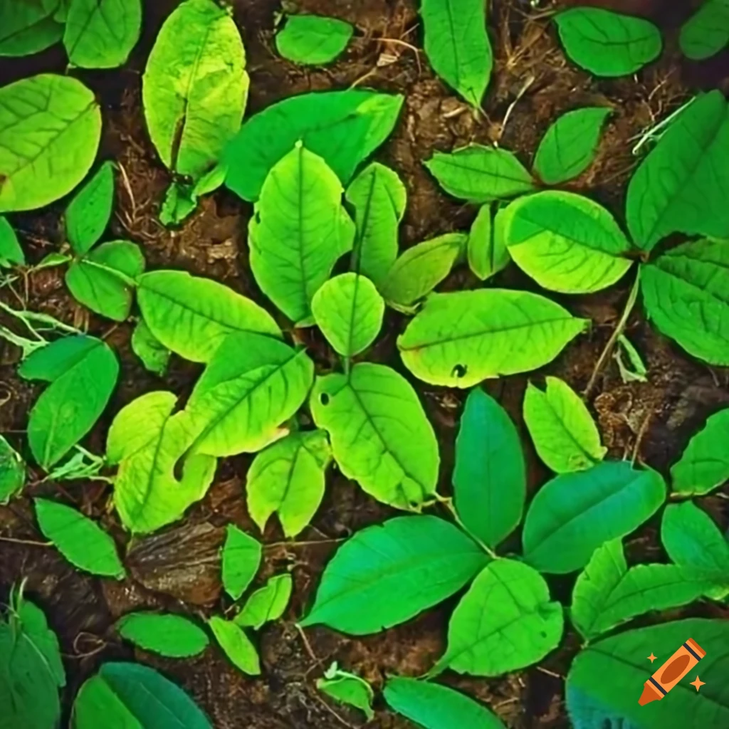 green leaves scattered on the ground
