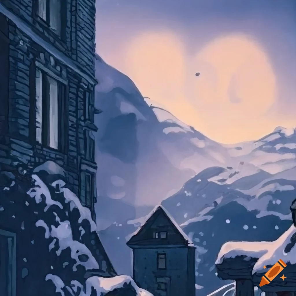 Swiss mountain valley from a graphic novel