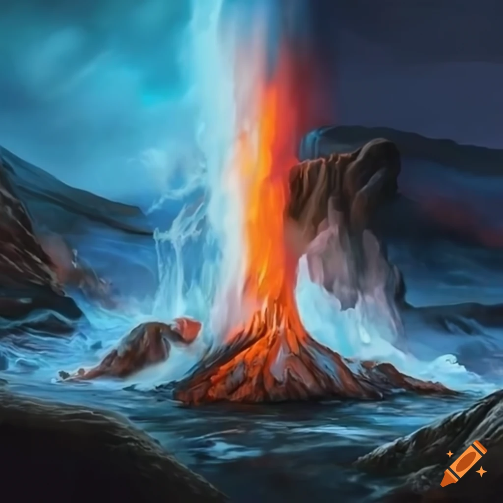 epic geysir eruption in fantasy style