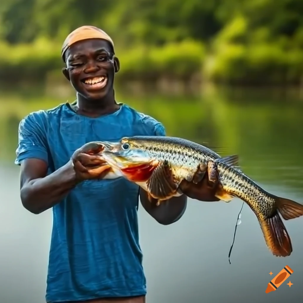 Happy black man fishing on Craiyon