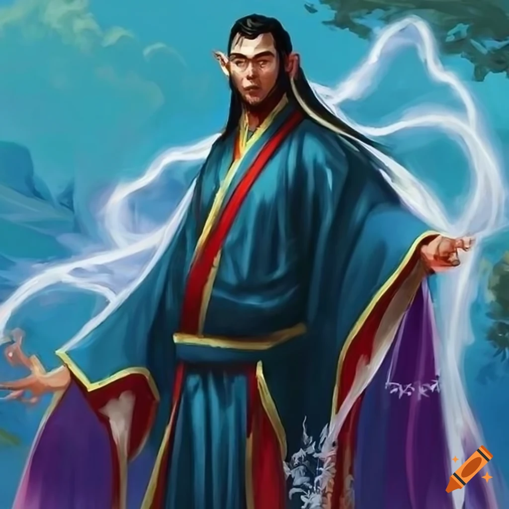 Asian elf male with long beard and ancient chinese robes on Craiyon