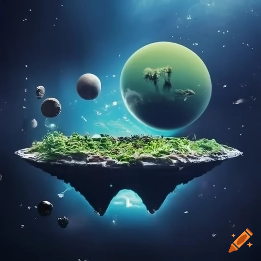 Floating Islands With Unique Decor In Space