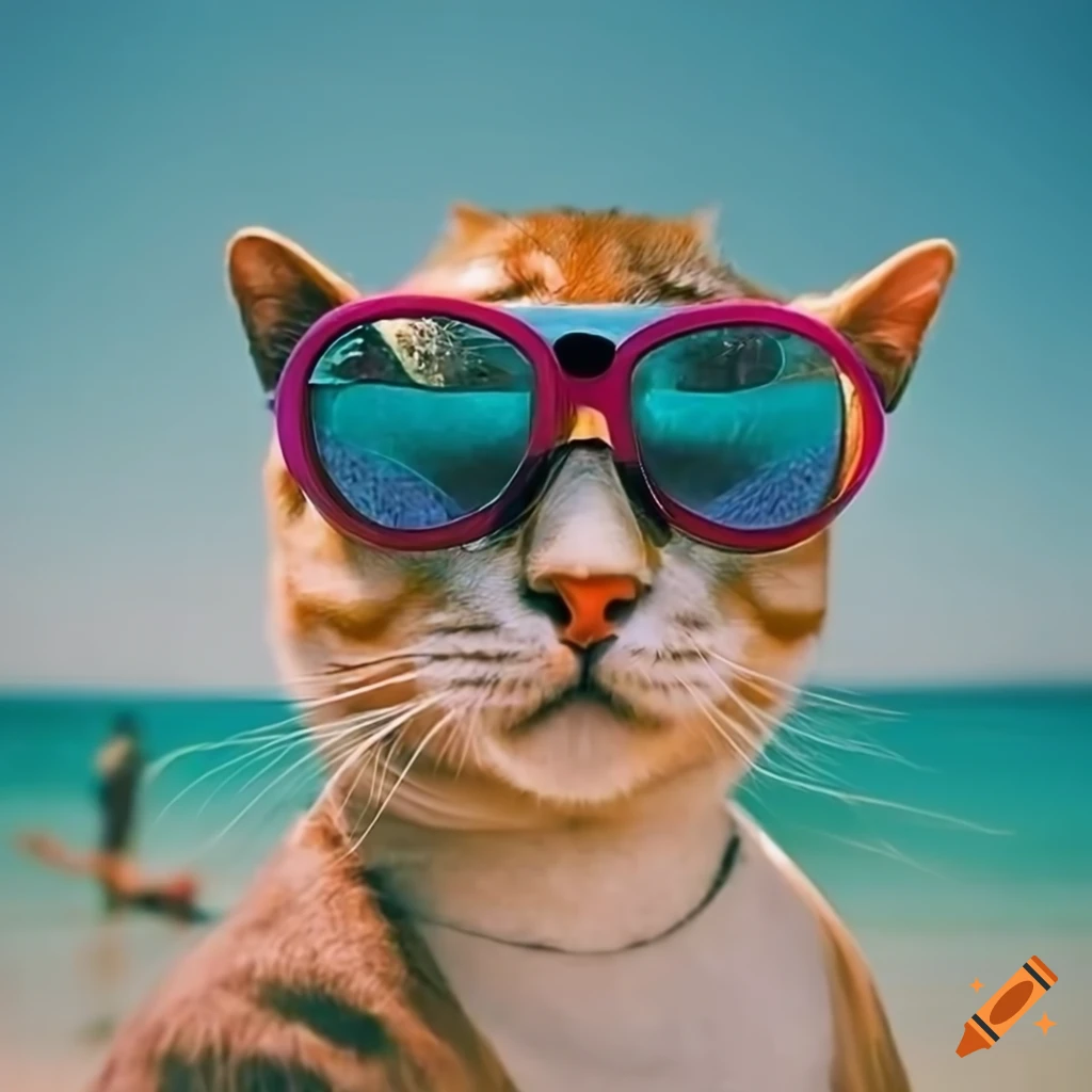 Cat Wearing Sunglasses On The Beach On Craiyon