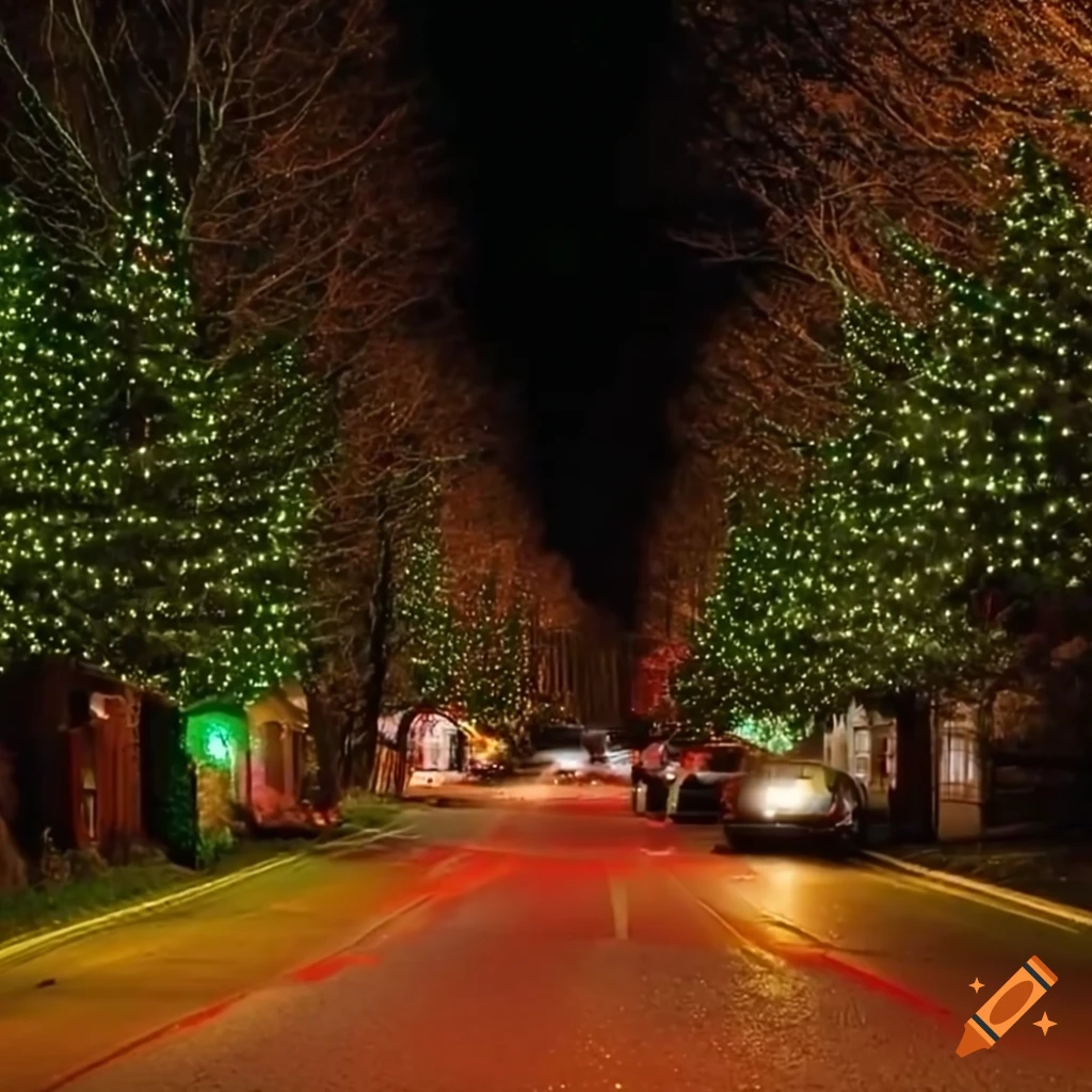 Streets adorned with orange christmas lights