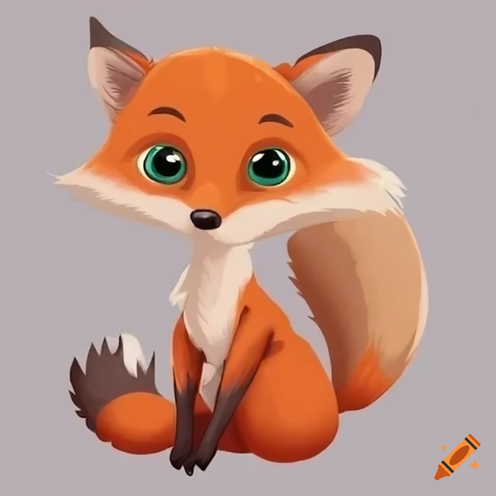 cute cartoon fox with a curved tail