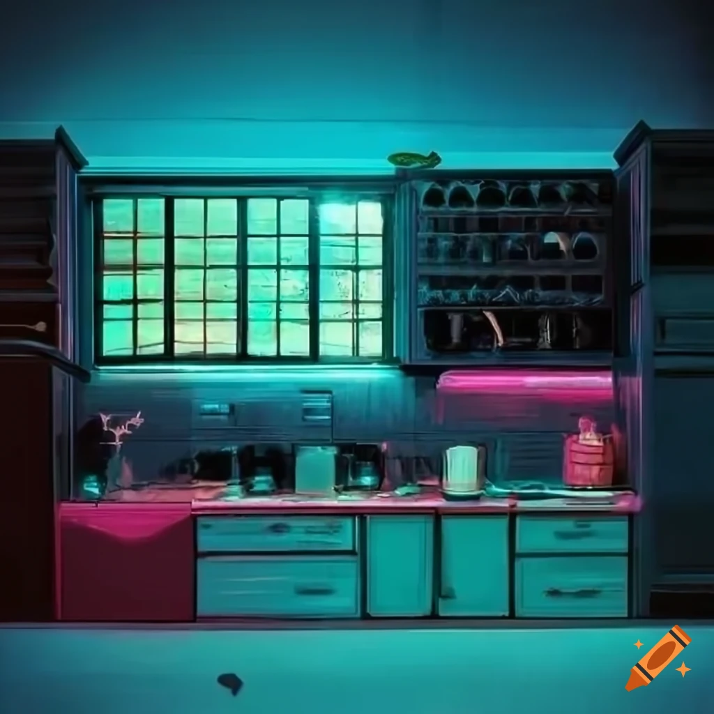 Kitchen With Neon Painted Wall In 1980s Retro Style On Craiyon kitchen-with-neon-painted-wall-in-1980s-retro-style-on-craiyon