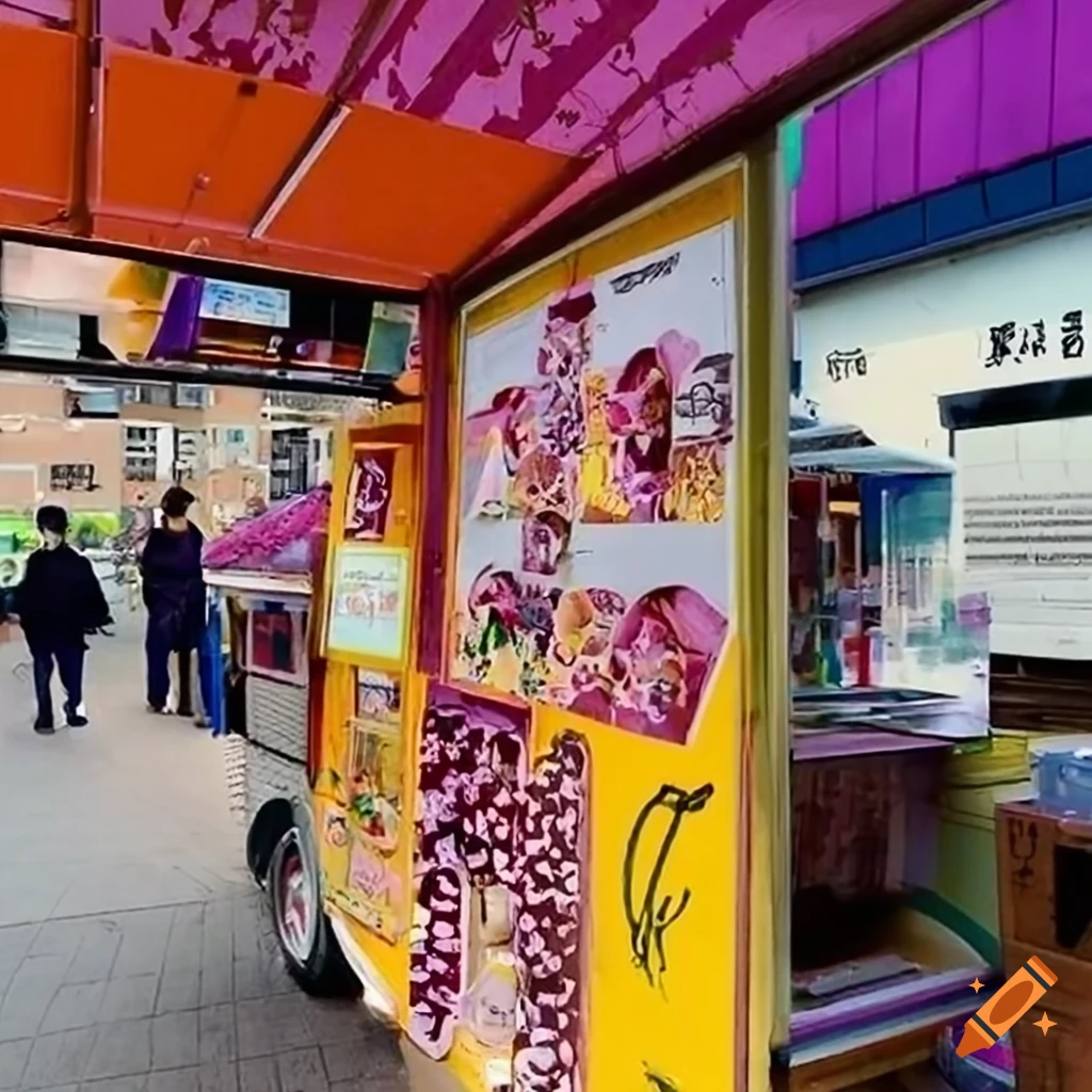 branding decor of a purple and orange food truck promoting the soft drink "Eclat"
