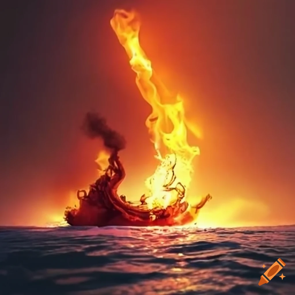 image of fire raining on the sea