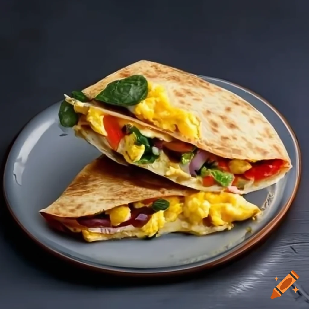 Scrambled eggs and vegetable breakfast quesadilla on Craiyon