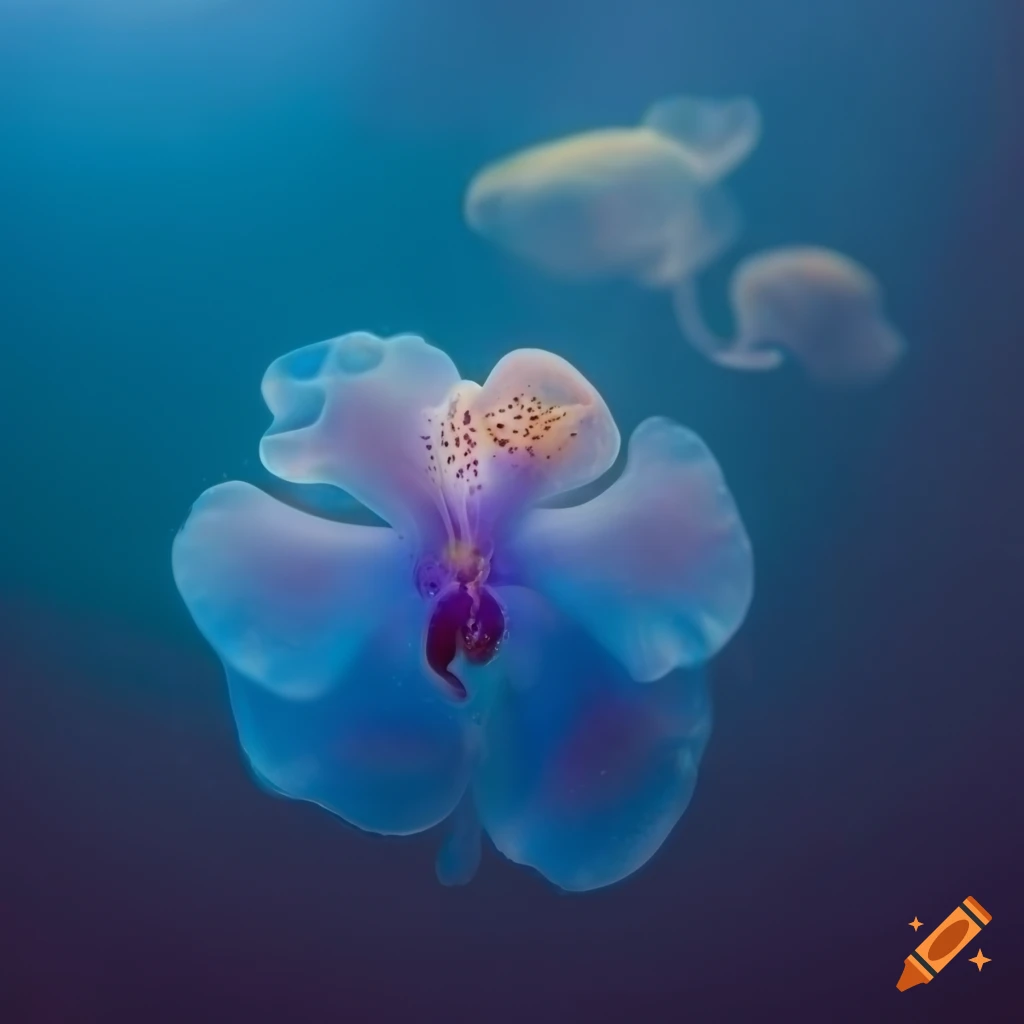 translucent orchid sea microorganism in dark blue background