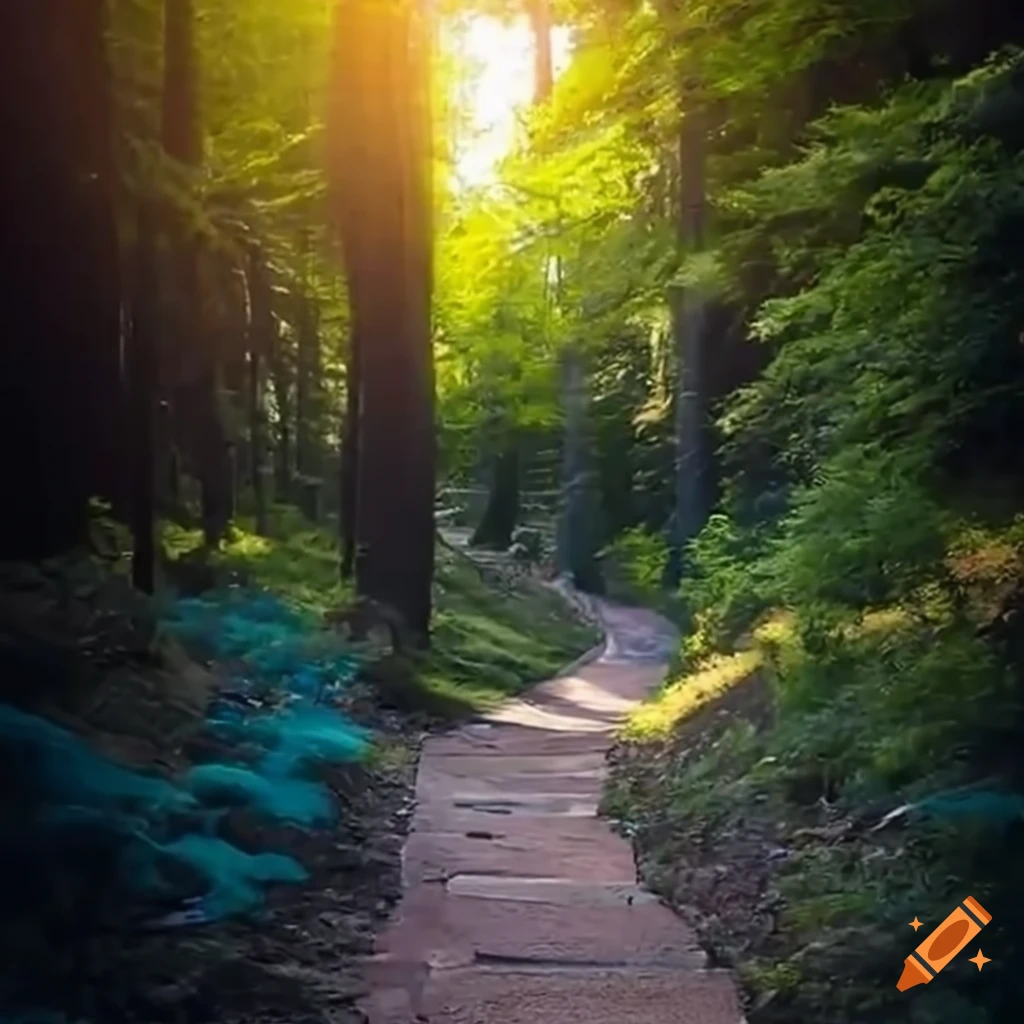 chemin de VTT à travers une forêt luxuriante