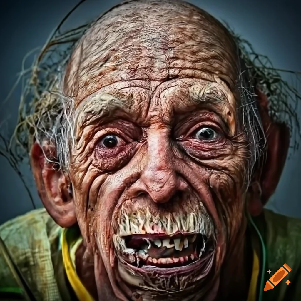 hyperrealistic portrait of a fisherman with clenched teeth