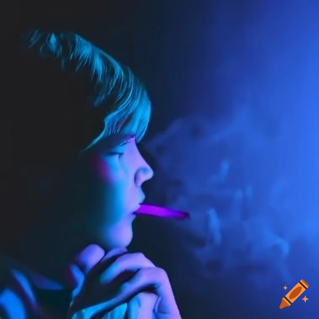 teenage boy vaping with a vaporwave aesthetic