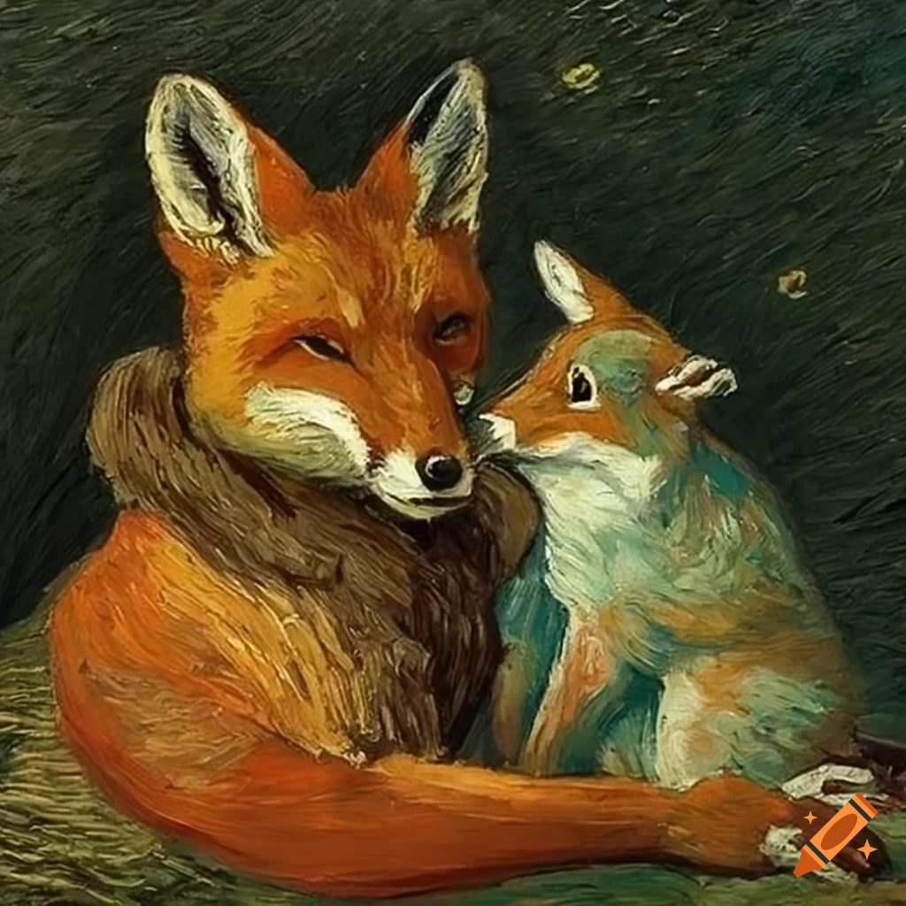 van gogh's painting of a fox and hare hugging