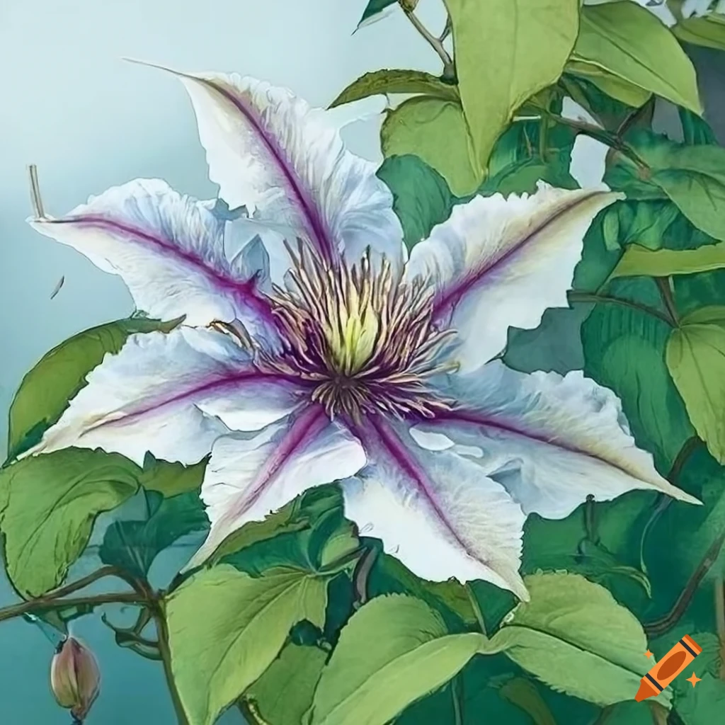 Photo-realistic drawing of clematis on a white background on Craiyon
