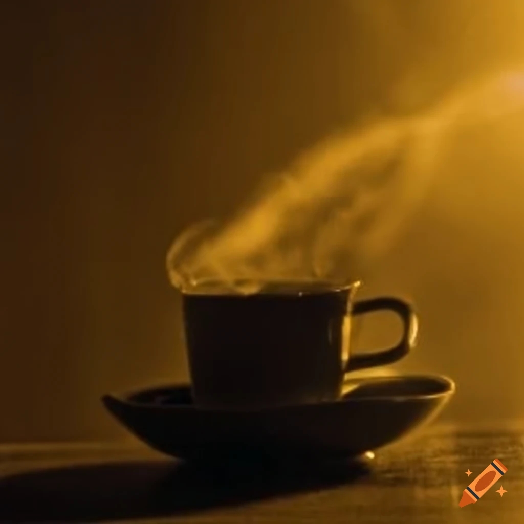 90s style sepia photo of a cup of coffee with smoke