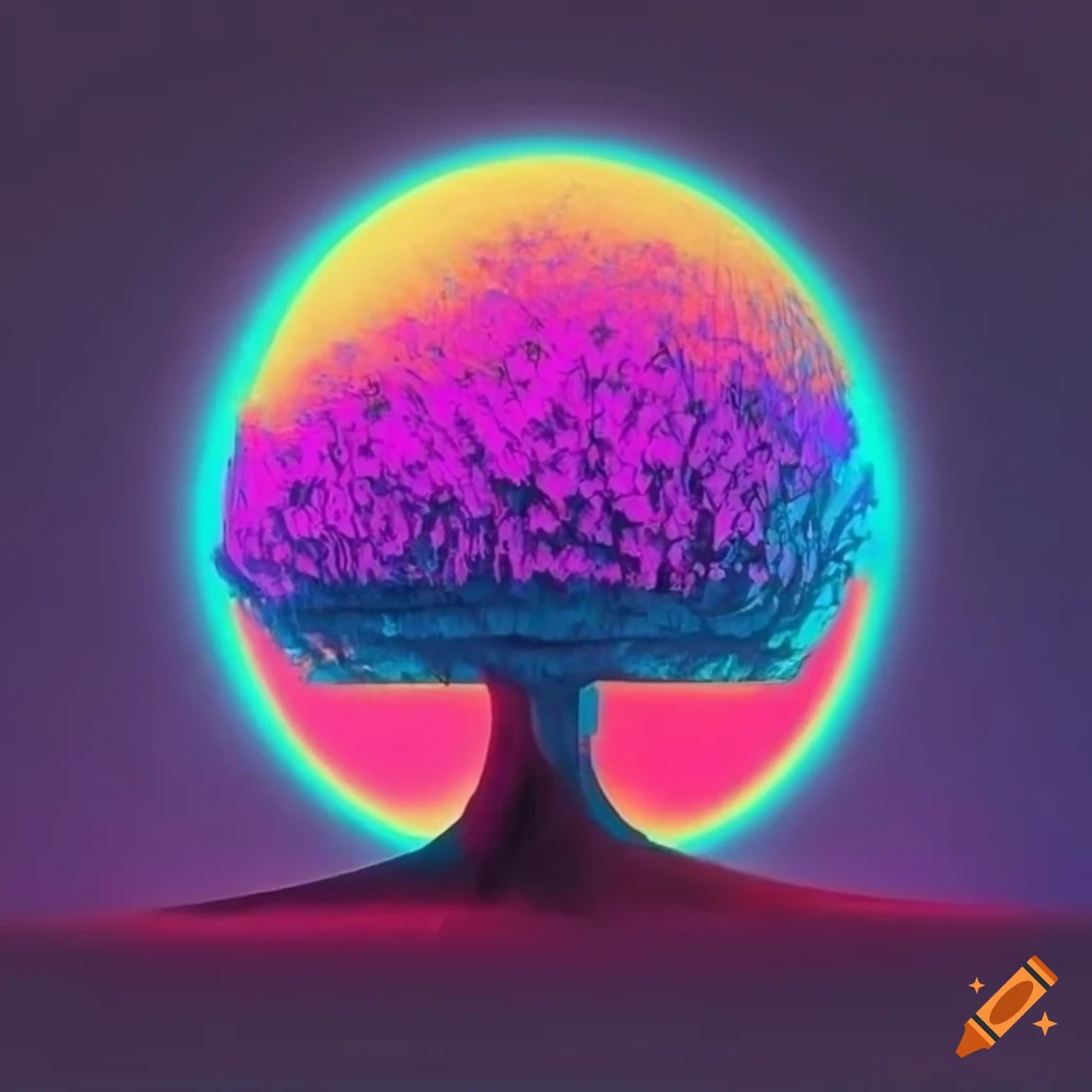Vibrant neon-colored tree artwork on Craiyon