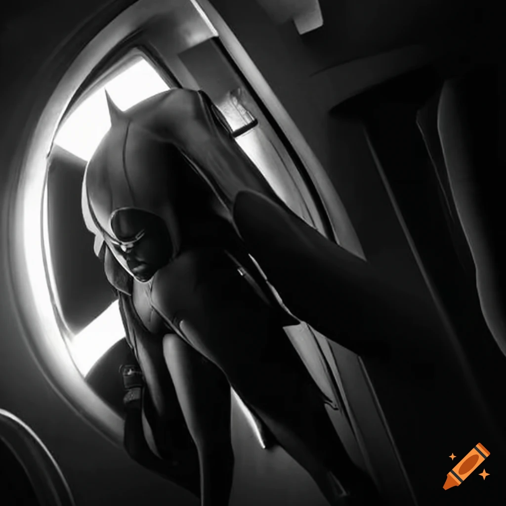 Batman climbing on a futuristic train
