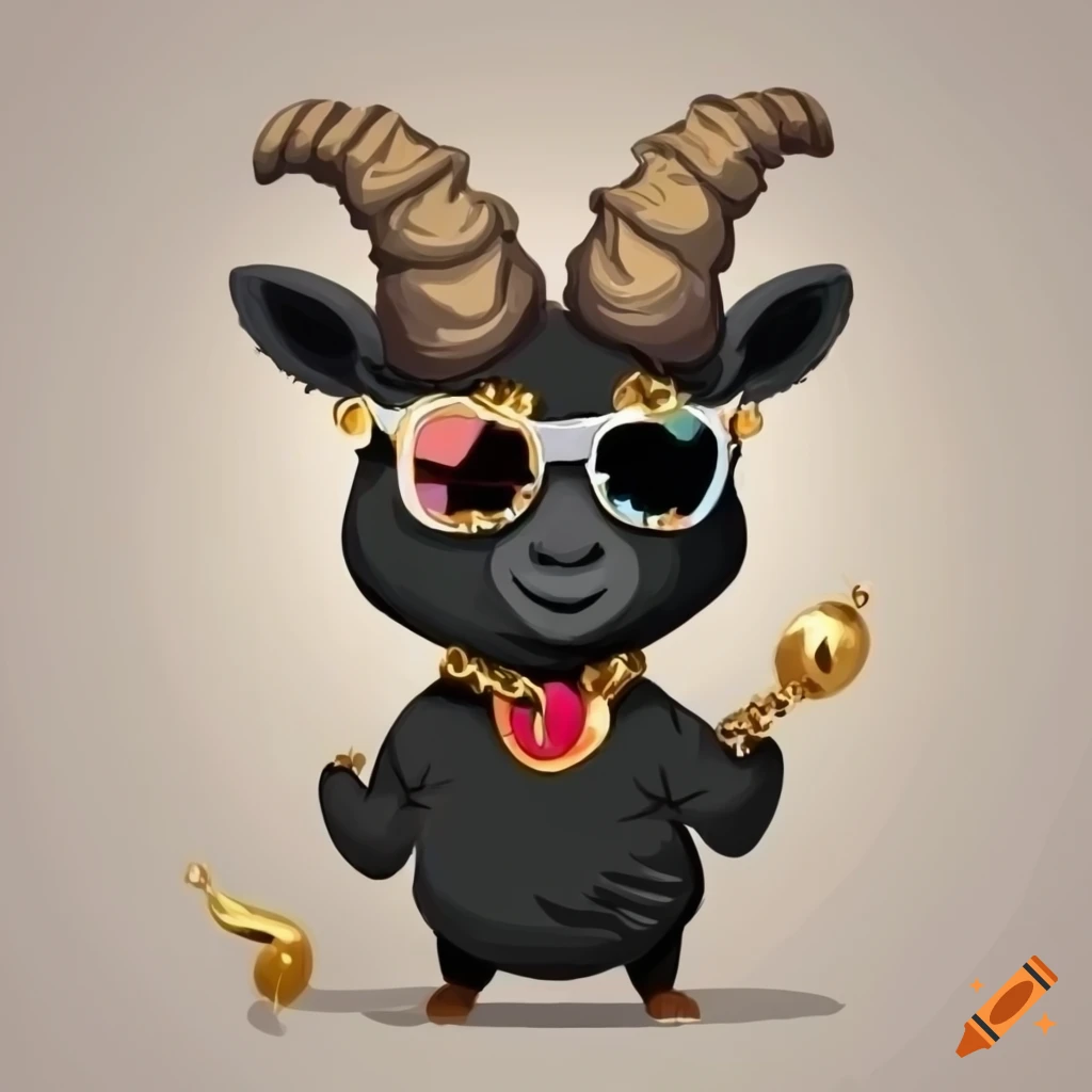 cartoon goat with sunglasses and a gold necklace